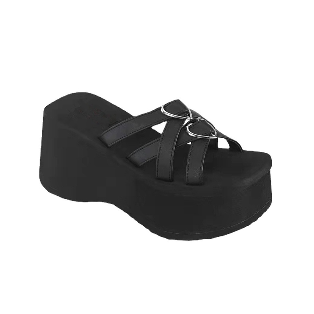 Xăng đan Cao Gót Đế Dày Hình Trái Tim Màu Đen / Hồng Thoải Mái Chống Trượt Phong Cách Punk Đi Biển Cho Nữ