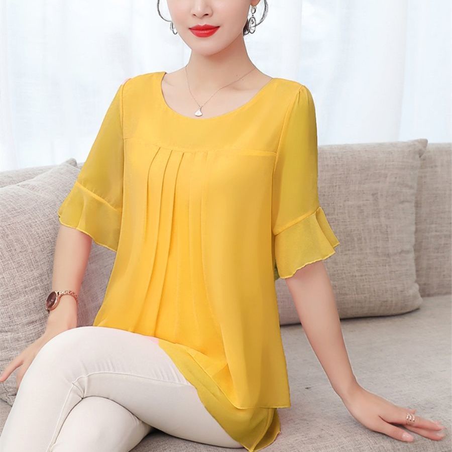 Áo Sơ Mi Chiffon Tay Ngắn Dáng Rộng Thiết Kế Mới Thời Trang Mùa Hè Cho Nữ