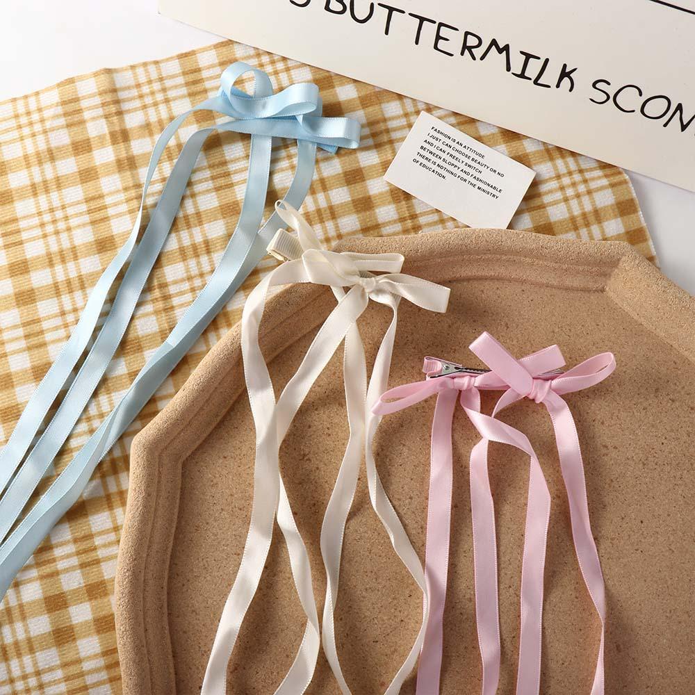 26EDIE Kẹp Tóc Đính Nơ Ruy Băng Dài Phong Cách Lolita Hàn Quốc Dễ Thương Cho Nữ