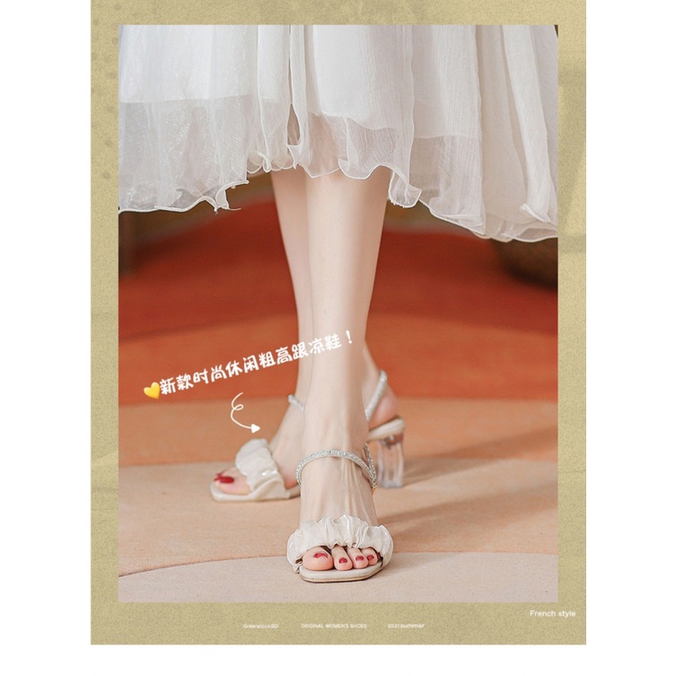 Duoya Dép Sandal Cao Gót Đính Đá Pha Lê Hai Lớp Dễ Phối Đồ Cho Nữ