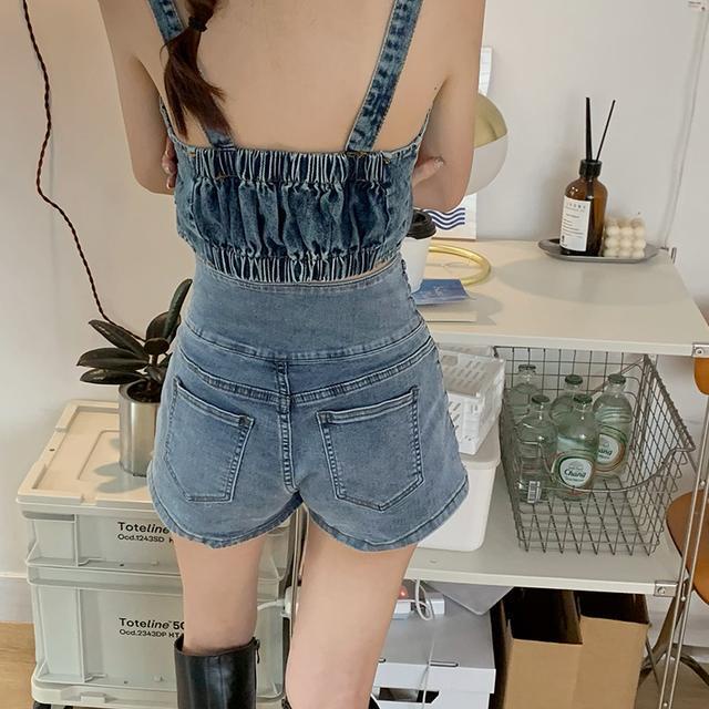 Áo Hai Dây Denim Thời Trang Mùa Hè Phong Cách Retro Cho Nữ