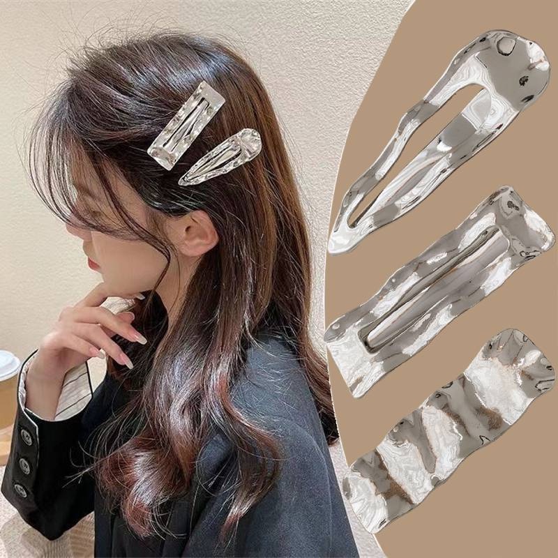 [Đặc trưng]  Kẹp Tóc Mái Lượn Sóng Bằng Kim Loại Màu Bạc Phong Cách Ins Hàn Quốc Cho Nữ