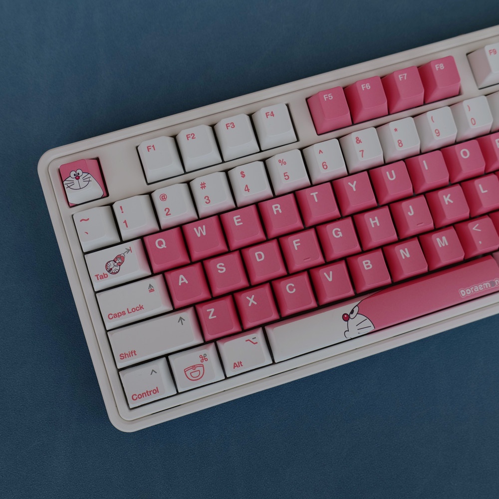 Doraemon Keycaps Cherry Profile Hồng Anime PBT Dye Sub Bàn Phím Cơ Keycap
