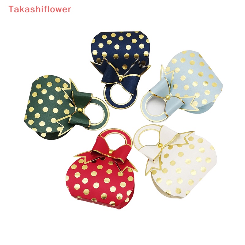 Set 10 Hộp Giấy Đựng Kẹo Cưới Có Tay Cầm Họa Tiết Chấm Bi Màu Vàng