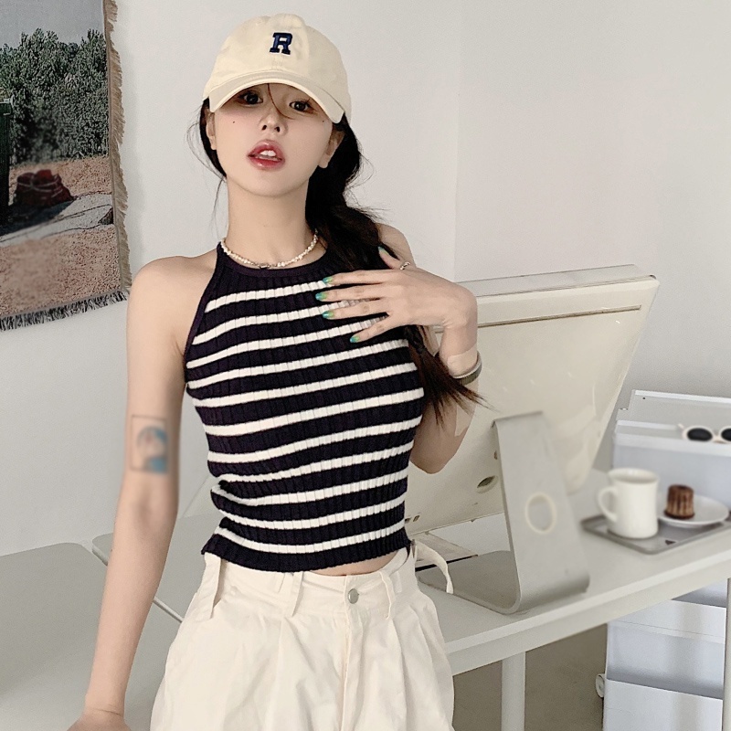 Áo Dệt Kim Hai Dây Ôm Dáng Hở Lưng Gợi Cảm Cho Nữ