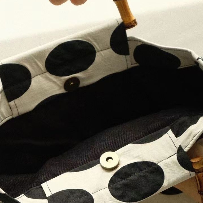 Túi Xách Tay Bằng Tre Họa Tiết Chấm Bi Màu Đen Phong Cách pop Cổ Điển Thời Trang Cho Nữ