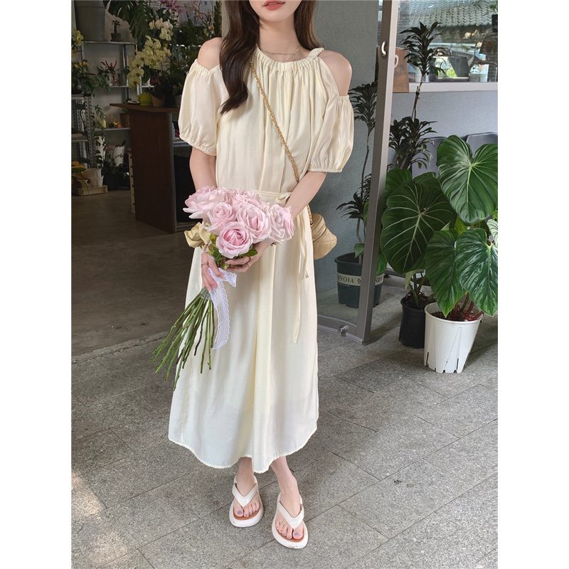 Đầm chiffon Dài Tay Ngắn Dáng Rộng Trễ Vai Phong Cách Hàn Quốc Xinh Xắn Cho Nữ