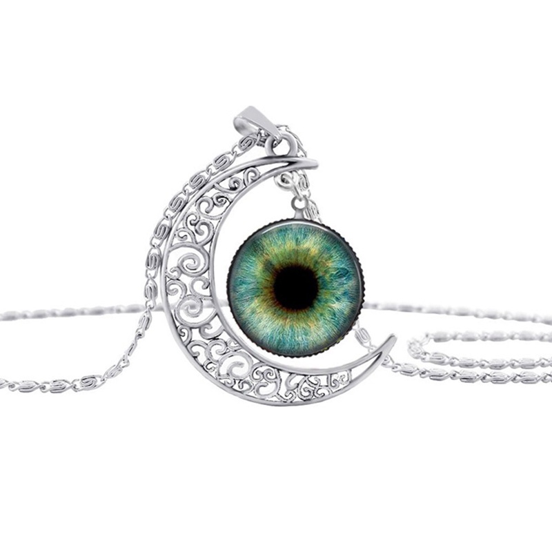 Vòng cổ Mặt Kính Hình Mặt Trăng Và Mắt Nhiều Màu Phong Cách Vintage