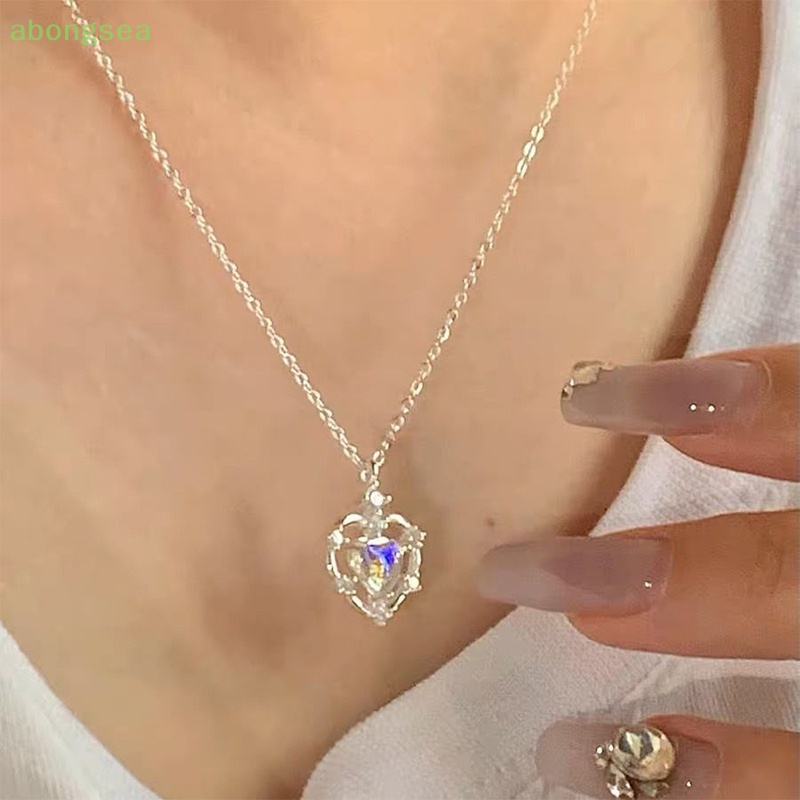 Abongsea Vòng cổ Mặt Trái Tim Đính Đá Mặt Trăng Thiết Kế Đơn Giản Thời Trang Cho Nữ