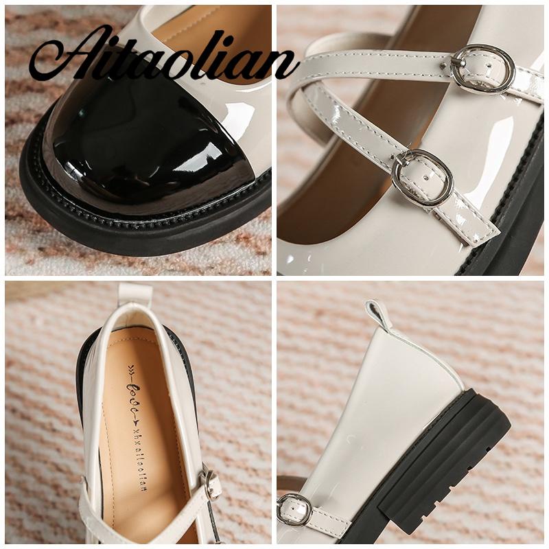 Giày Da Mũi Tròn 3cm Phong Cách lolita Đơn Giản Cho Nữ