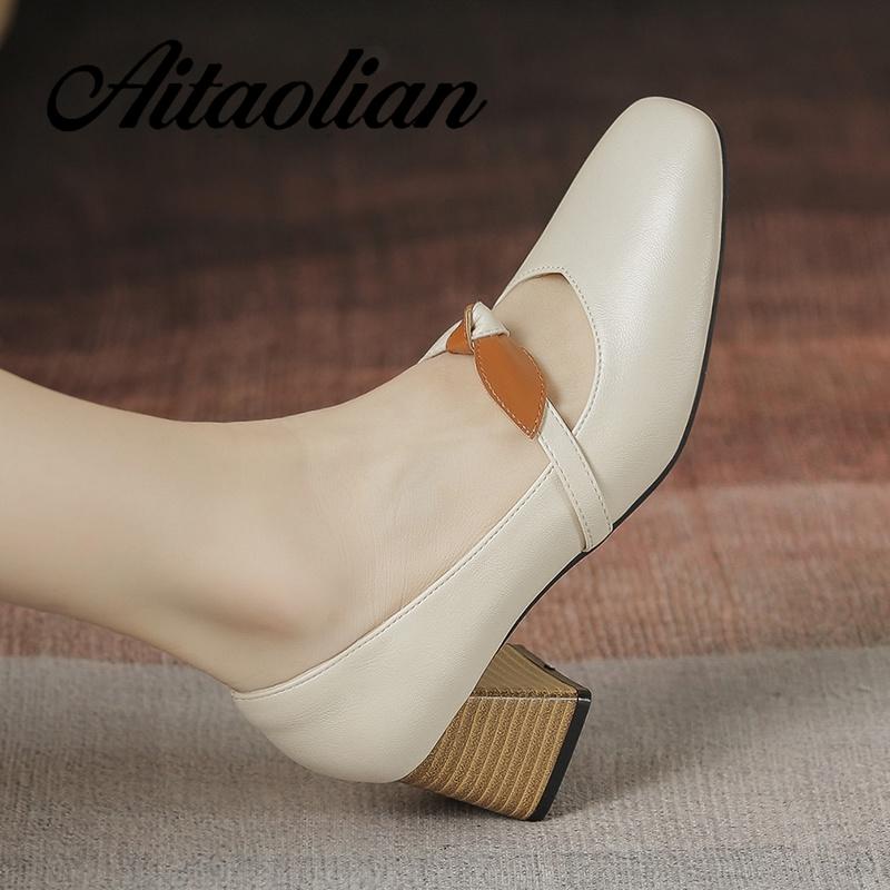 Giày Cao Gót 5cm Da Mềm Mũi Vuông Phong Cách retro Anh Quốc Cho Nữ