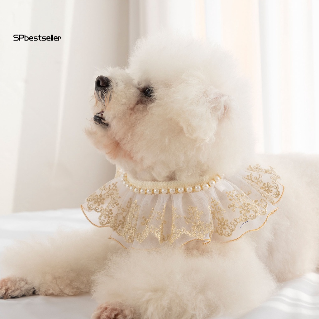 Vòng Cổ Ren Đính Ngọc Trai Nhân Tạo Thoáng Khí Dành Cho Thú Cưng