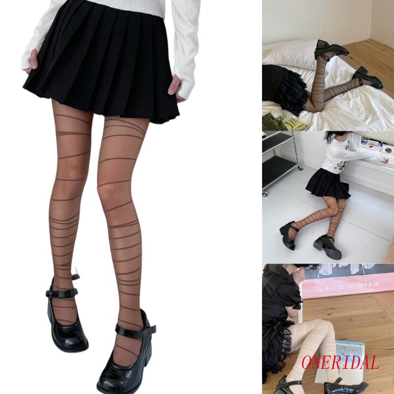 Quần Tất Lửng Họa Tiết Sọc Ngang Phong Cách Punk Vintage Dành Cho Nữ