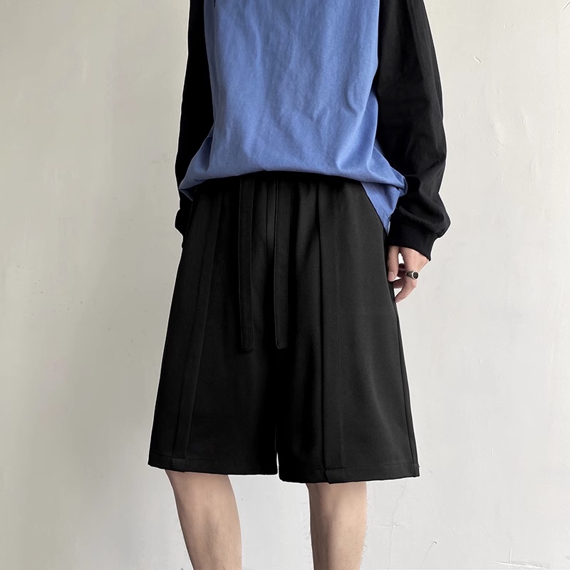 Bộ Đồ Ngắn Qua Gối Bằng Lụa Lạnh Cao Cấp Màu Đen Thời Trang Mùa Hè Cho Nam