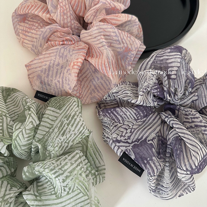 Dây Buộc Tóc Cao Su Bọc Da Họa Tiết Kẻ Sọc Lưới Thời Trang Pháp Cao Cấp