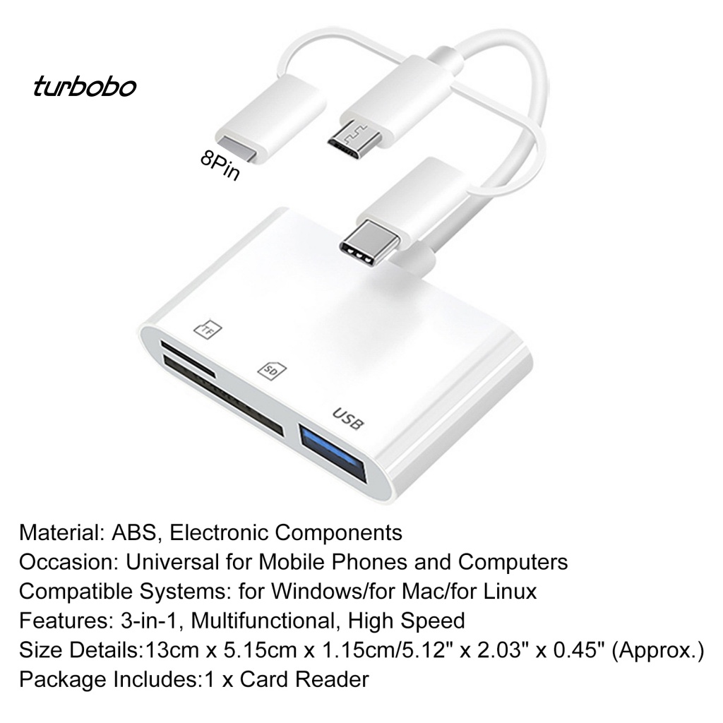 Đầu Đọc Thẻ Nhớ SD / TF / OTG Cổng Micro USB 3.0 Type-C Chống Sốc Nhỏ Gọn Tiện Lợi Dành Cho Notebook 8Pin