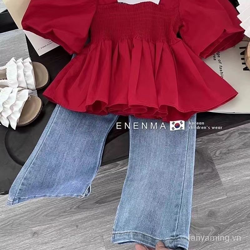 Set Đồ Mùa Hè Hai Món Gồm Áo Jean Phong Cách Phương Tây Thời Trang 2023 Cho Bé Gái UO7V