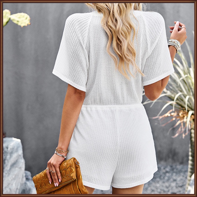 Áo liền quần Ngắn Tay Cổ Tròn Thoáng Khí Màu Sắc Đơn Giản Thời Trang Mùa Hè Cho Nữ