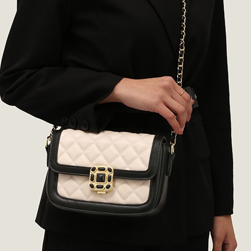 Túi Đeo Chéo Hình Vuông Nhỏ Thiết Kế Hình Thoi Màu Sắc Tương Phản Thời Trang Cao Cấp Cho Nữ
