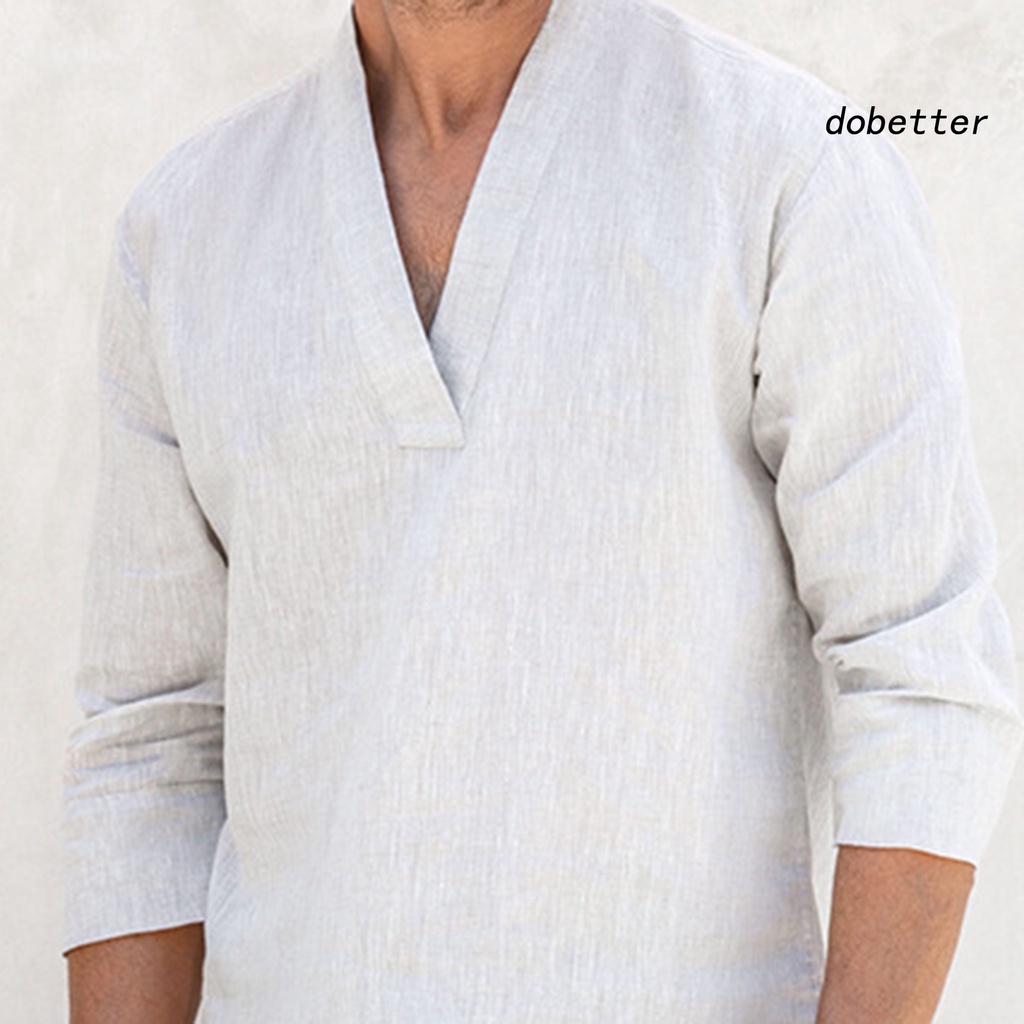 Áo Sơ Mi Tay Dài Cổ Chữ V Màu Sắc Đơn Giản Dành Cho Nam