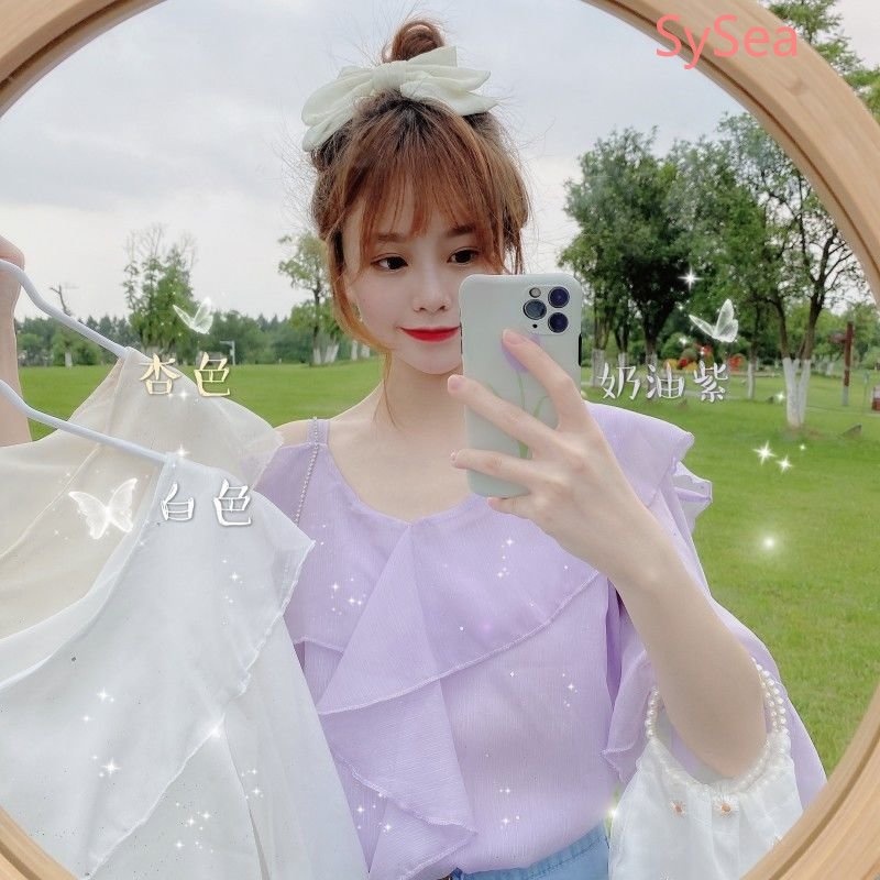 Áo Sơ Mi Voan Cổ Tim Trễ Vai Xinh Xắn Dành Cho Nữ