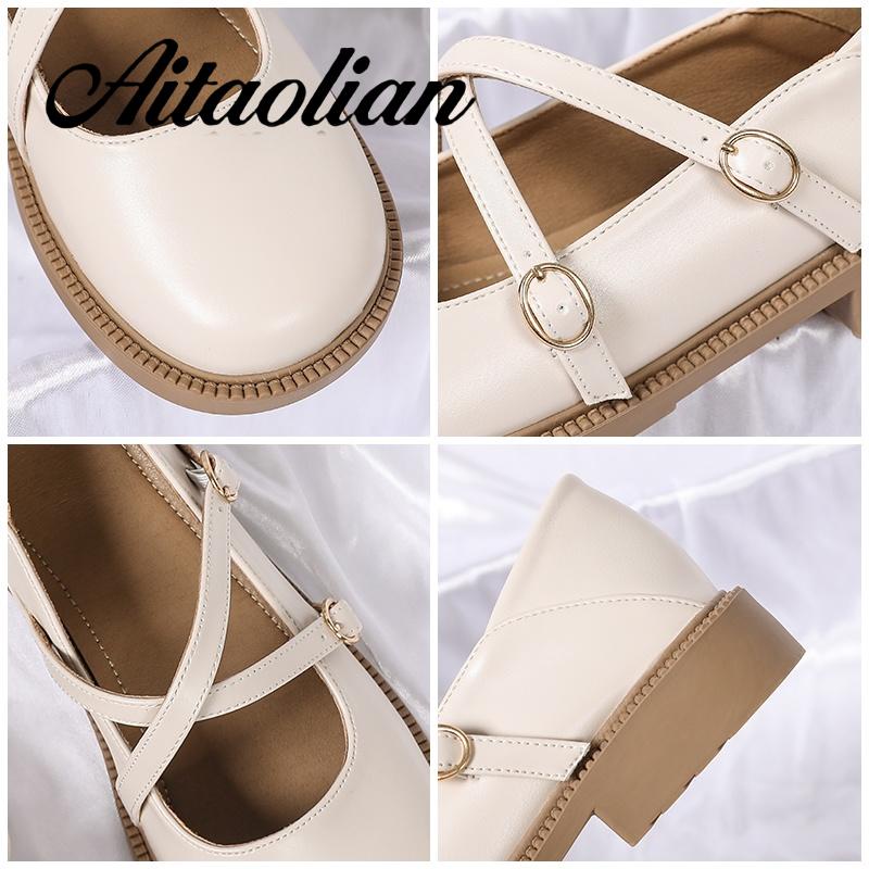 Giày Da Mũi Tròn 3cm Phong Cách lolita Đơn Giản Cho Nữ