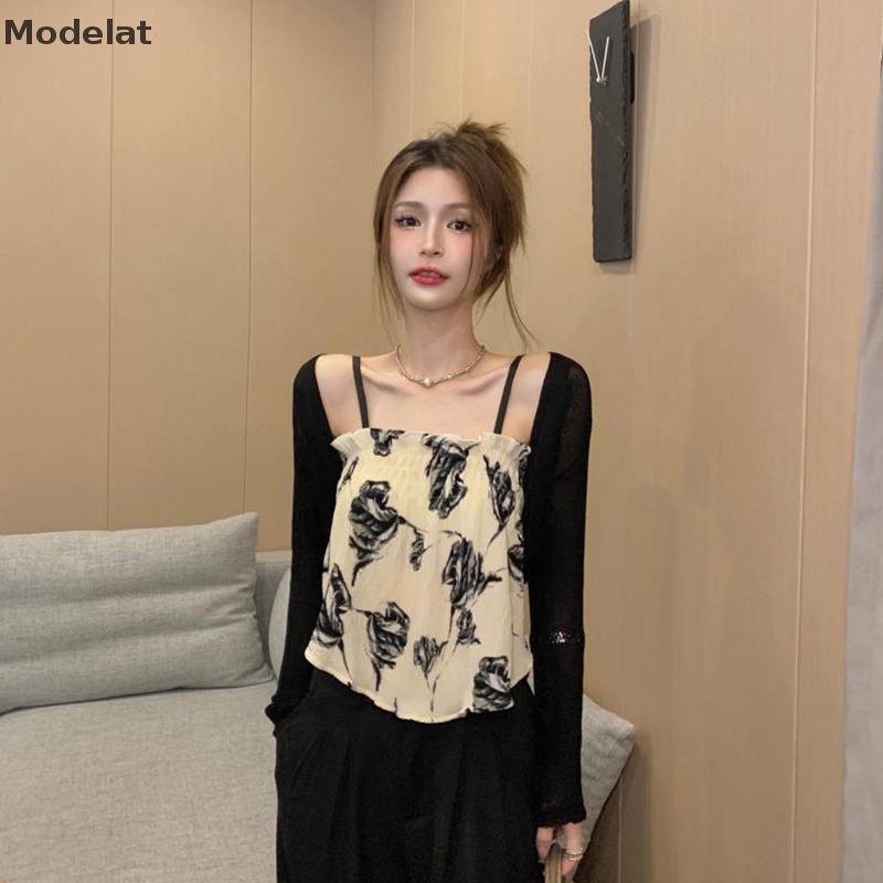 Áo Hai Dây Mùa Hè Dáng Suông Không Tay In Họa Tiết Hoa Gợi Cảm Cho Nữ