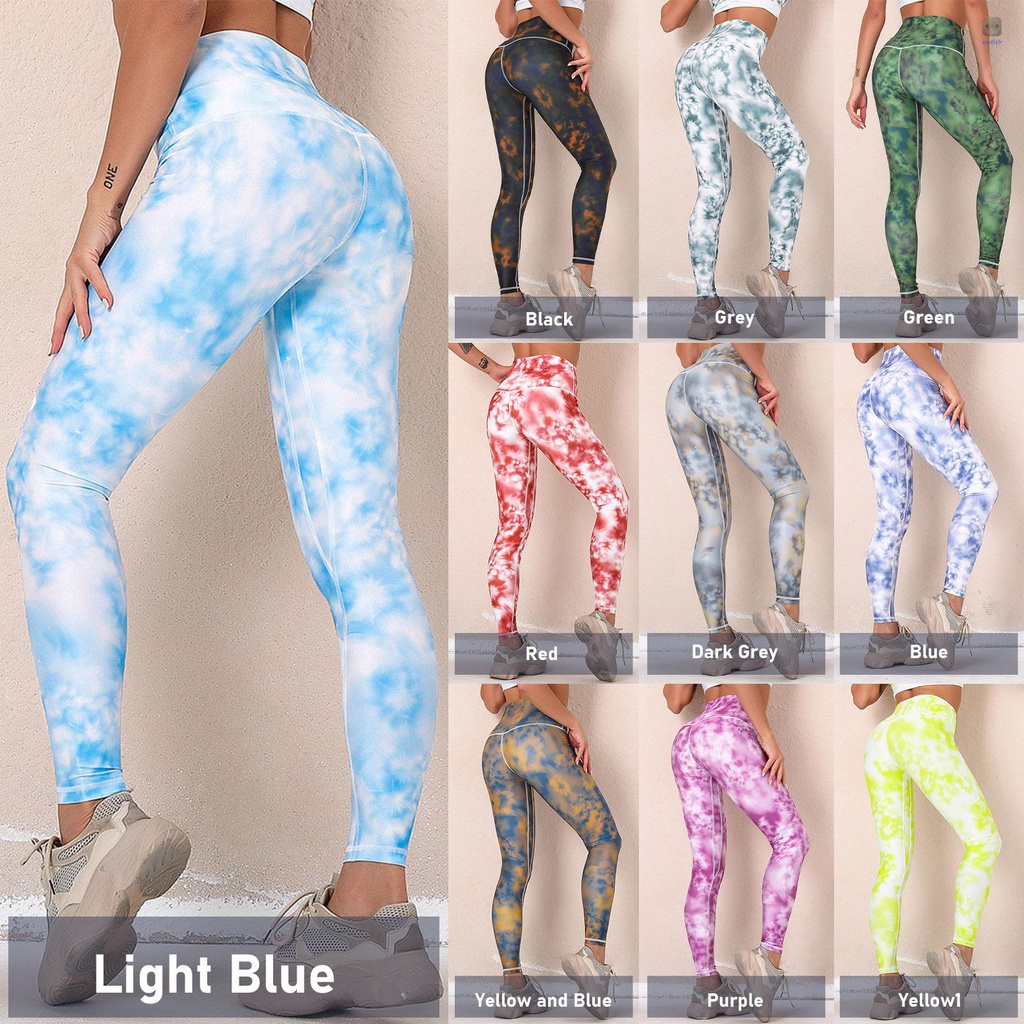 Quần Legging Thể Thao Lưng Cao In Họa Tiết Màu Nhuộm Nâng Mông Chống Ẩm Cho Nữ