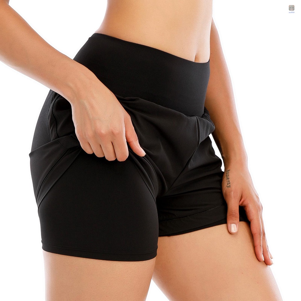 Quần Short Thể Thao 2 Trong 1 Lưng Thun Nhanh Khô Thoáng Khí Cho Nữ