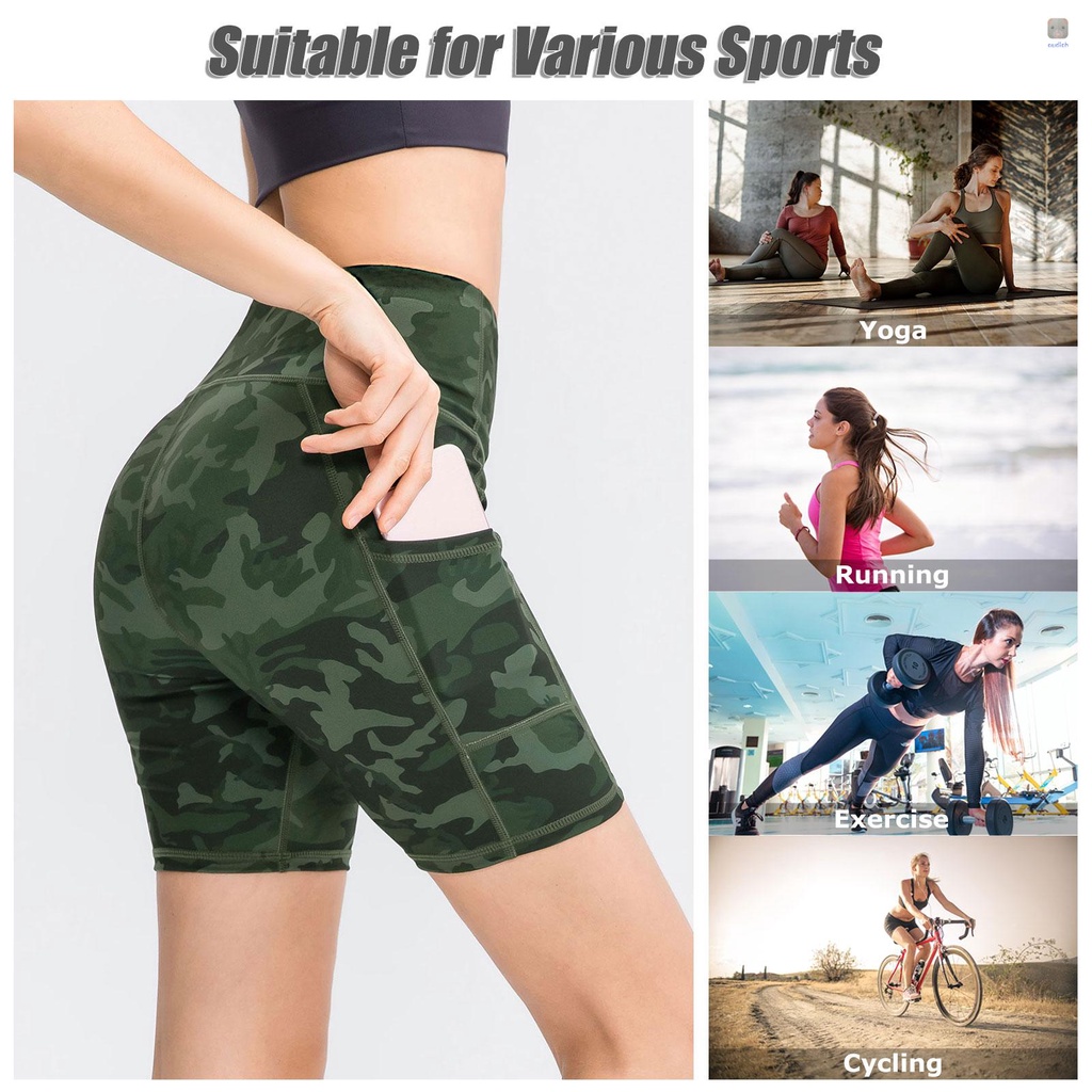 Quần Short Thể Thao Lưng Cao Có Túi Hoạ Tiết Rằn Ri