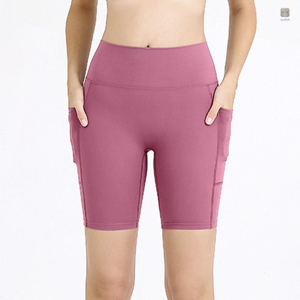 Quần Short Thể Thao Lưng Cao Co Giãn Phối Túi Thời Trang Cho Nữ