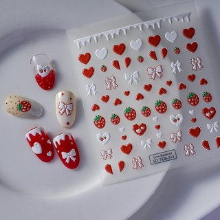  Sticker Lụa Nổi 5D | Dâu Tay Đỏ | Hình Dán Móng Tay FEB-313 