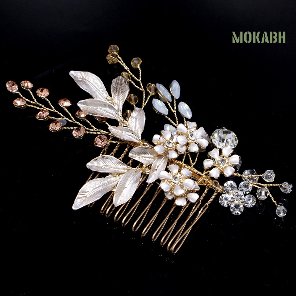 Lược Cài Tóc Họa Tiết Hoa Đính Đá Thanh Lịch Dùng Cho Cô Dâu Trong Tiệc Cưới