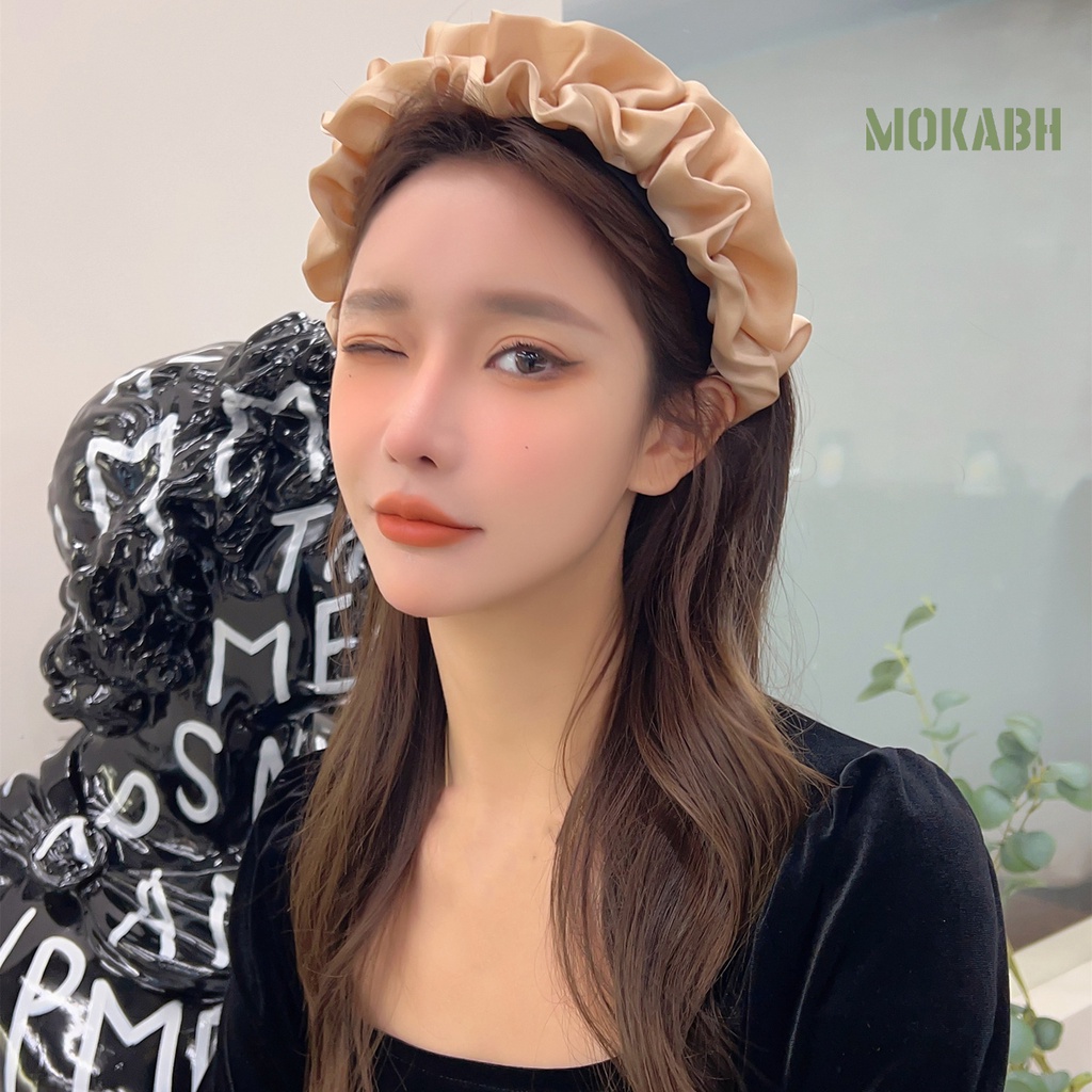 Băng Đô Cài Tóc Bằng Satin Co Giãn Chống Trượt Họa Tiết Đầu Lâu Phong Cách Hàn Quốc