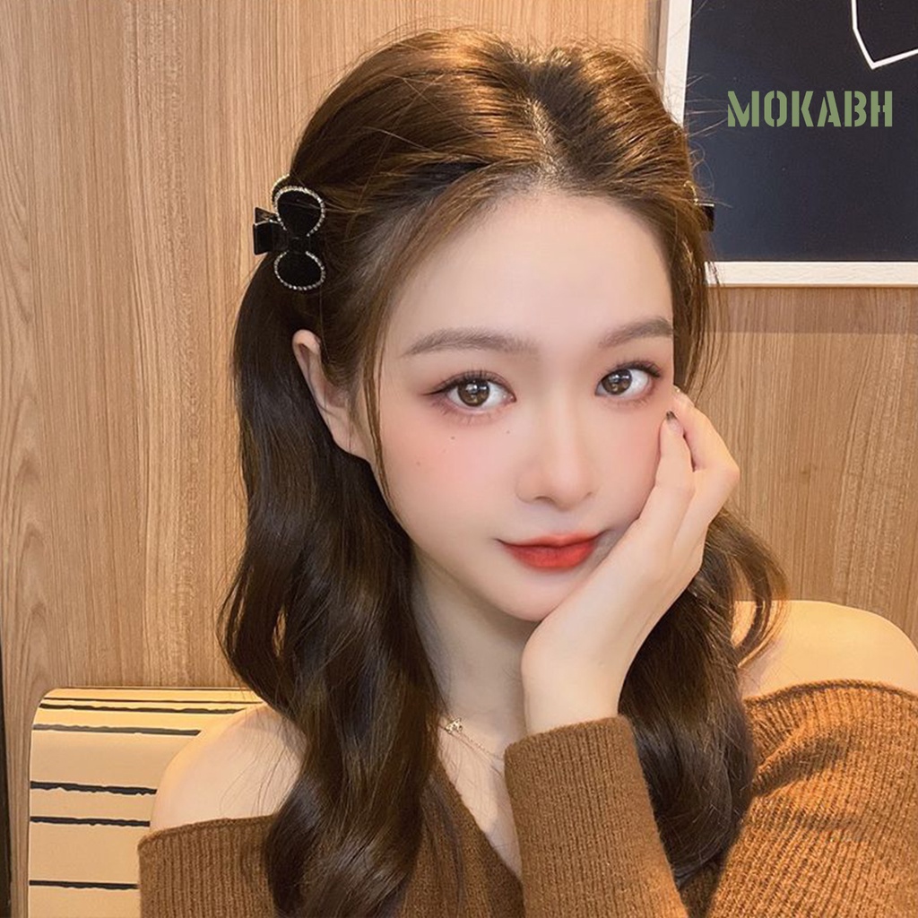 Kẹp Tóc Hình Nơ Đính Đá Màu Sắc Tương Phản Trọng Lượng Nhẹ Thời Trang Cho Nữ