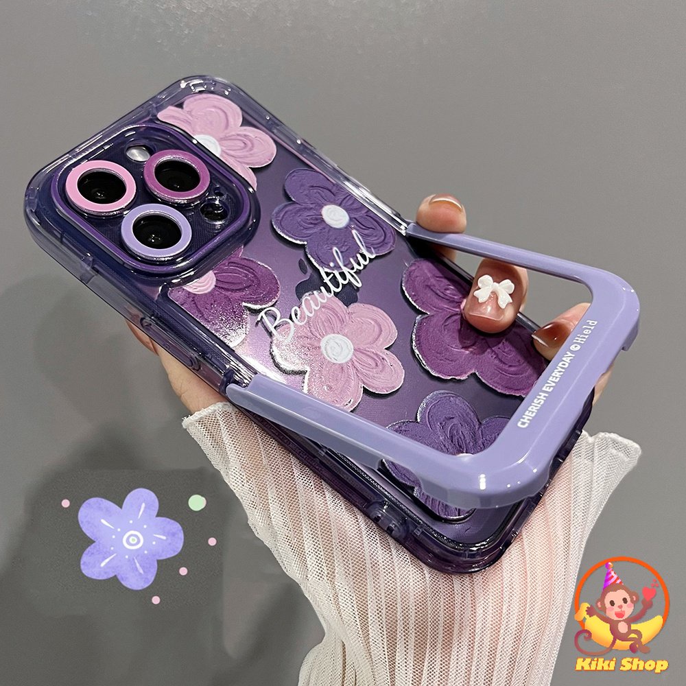 Ốp Điện Thoại TPU Dẻo Họa Tiết Hoa Màu Tím Kèm Giá Đỡ Tàng Hình Chống Bụi Cho IPhone 14 Pro Max 14 13 12 11 Pro Max