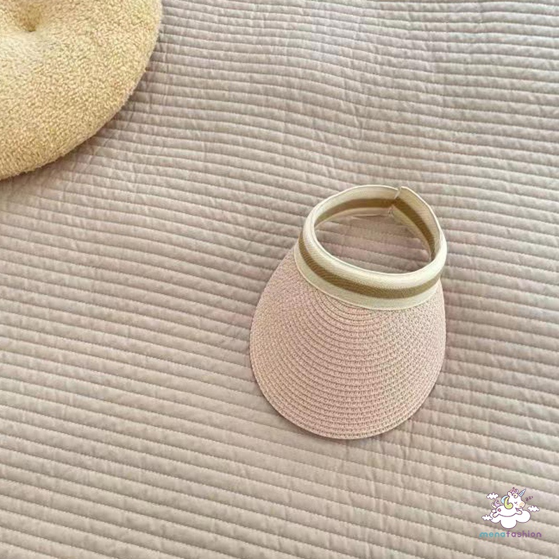 Mũ Cói Rộng Vành Hở Chóp Chống Tia UV Màu Sắc Đơn Giản Thời Trang Đi Biển Cho Cả Gia Đình