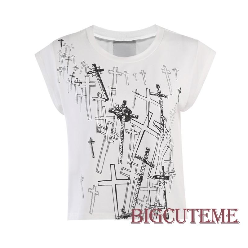 Áo Thun Tay Ngắn Cổ Tròn In Hình Đan Chéo Thời Trang Mùa Hè Cho Nữ