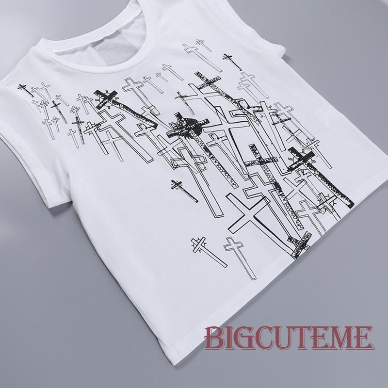 Áo Thun Tay Ngắn Cổ Tròn In Hình Đan Chéo Thời Trang Mùa Hè Cho Nữ