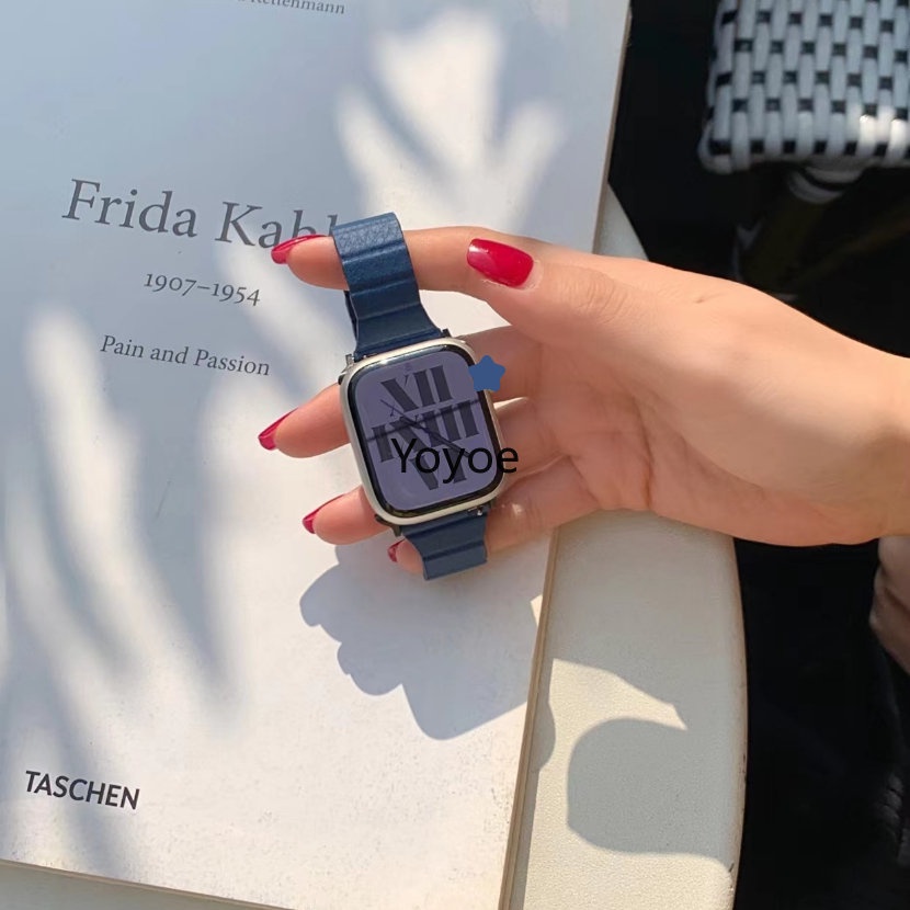 Dây Đeo Đồng Hồ Bằng Da Mỏng Từ Tính 45mm 41mm 44mm 42mm 38mm Cho iWatch Ultar 49mm 8 7 6 SE 5 4 3 2 1 40mm