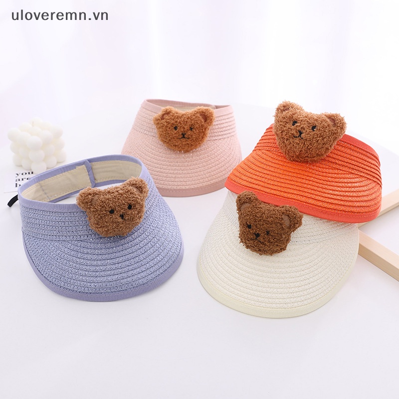 Mũ Rơm Chống Nắng Hở Chóp Hình Gấu Hoạt Hình Có Thể Gấp Gọn Cho Bé