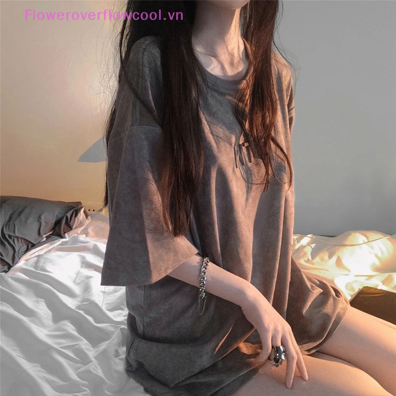 Áo Thun Nữ Cổ Tròn Ngắn Tay Màu Trơn Thời Trang Mùa Hè