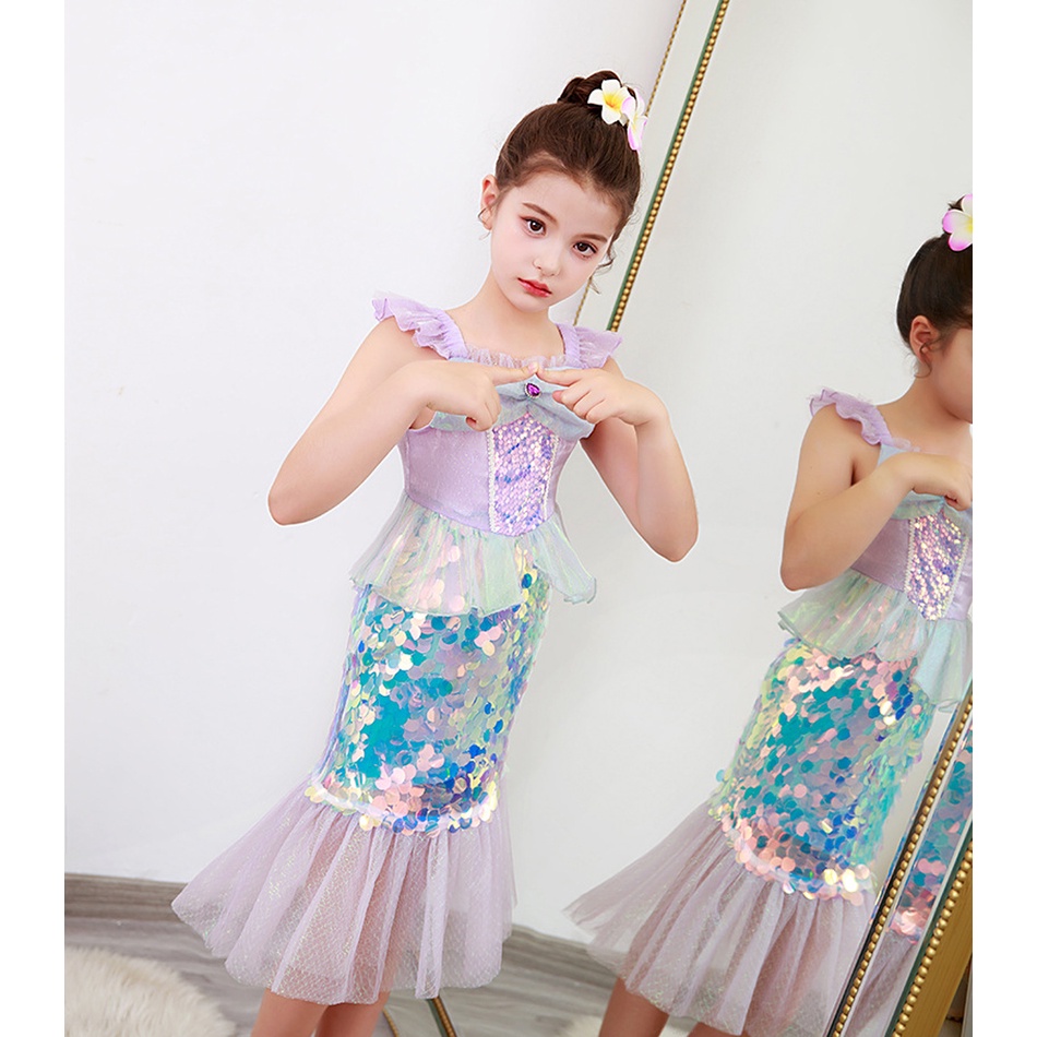 Bộ Đồ Hóa Trang Nàng Tiên Cá Đính Kim Sa Lấp Lánh E68 Cho Bé Gái