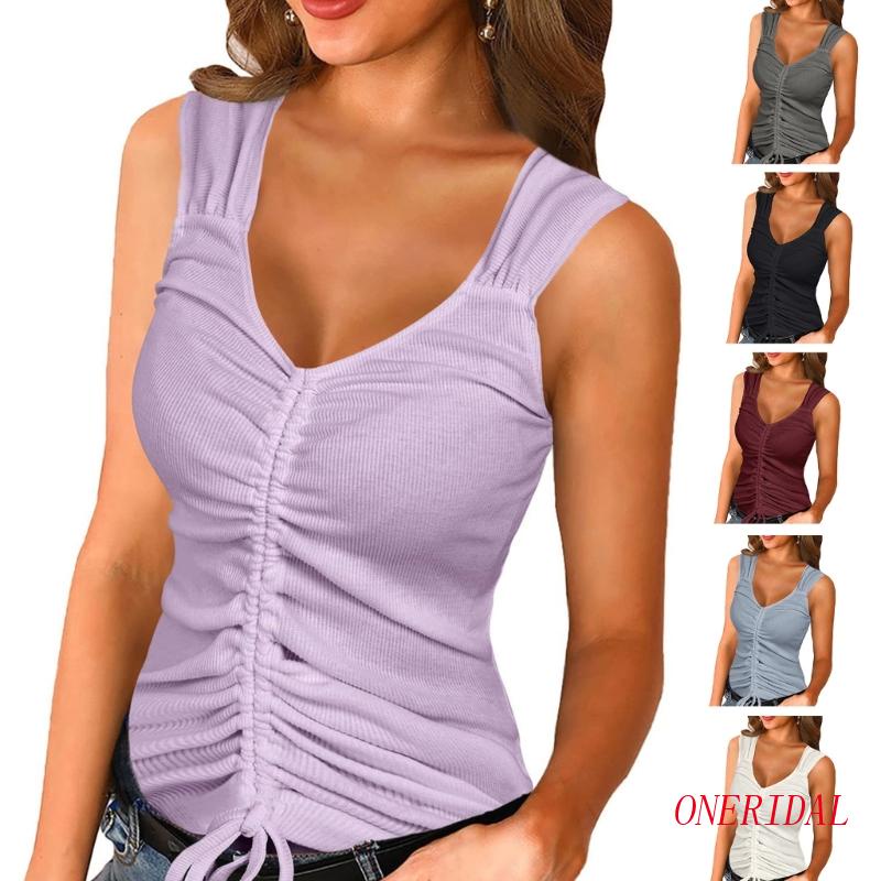 Áo Croptop Hai Dây Cổ Chữ V Màu Trơn Gợi Cảm Màu Sắc