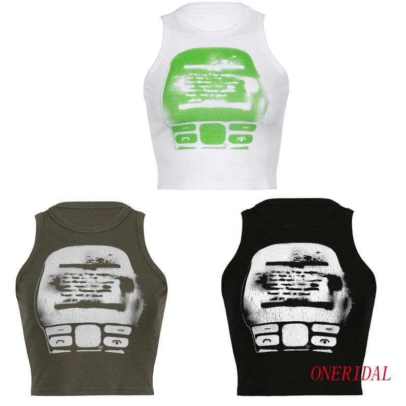 Áo Croptop Không Tay Cổ Tròn In Họa Tiết Y2K Gợi Cảm Dành Cho Nữ