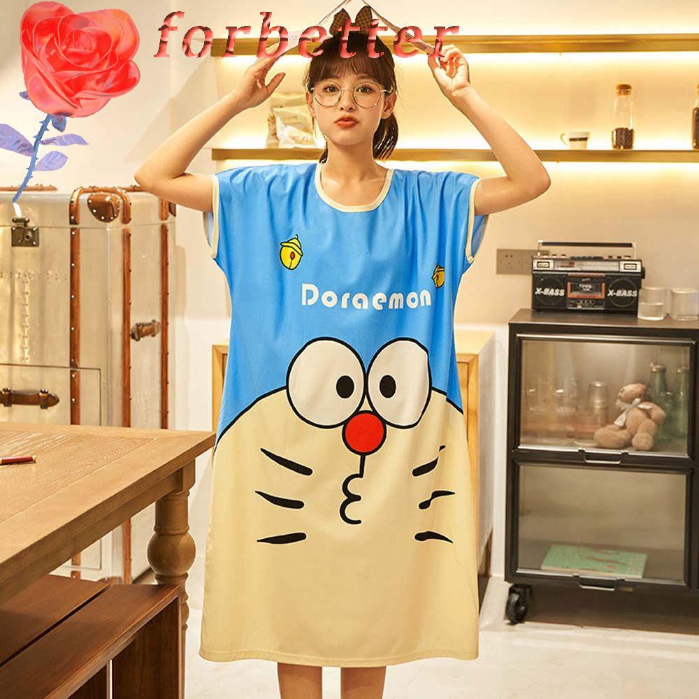 Đầm Ngủ In Họa Tiết Mèo / Gấu Kiểu Hàn Quốc Thời Trang Mùa Hè Cho Nữ