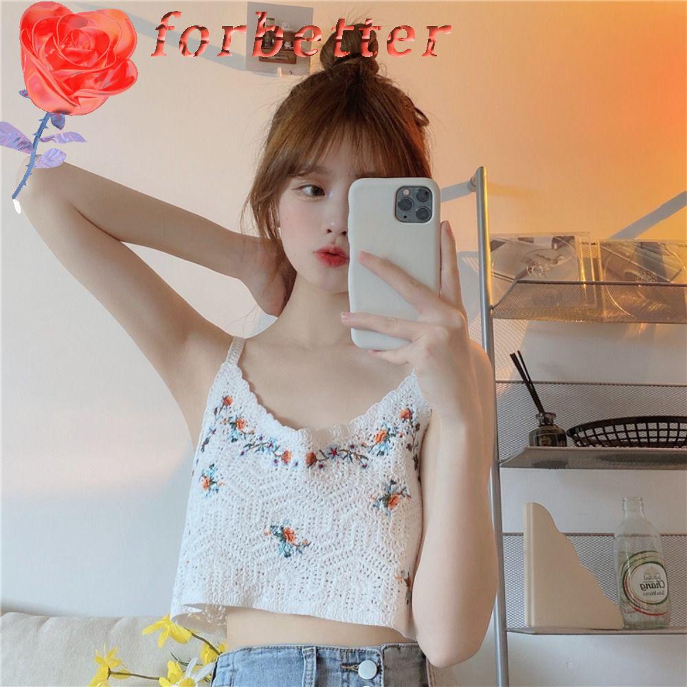 Áo Hai Dây Dệt Kim Thêu Hoa y2k Thời Trang Đường Phố Cá Tính