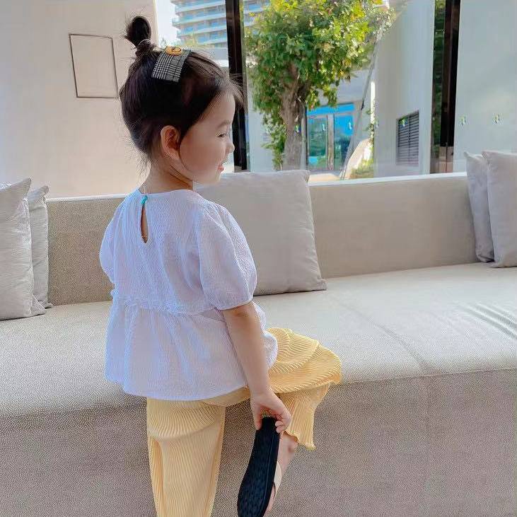 Áo Sơ Mi Vải Lanh Cotton Màu Sắc Đơn Giản Phong Cách Hàn Quốc Cho Bé Gái