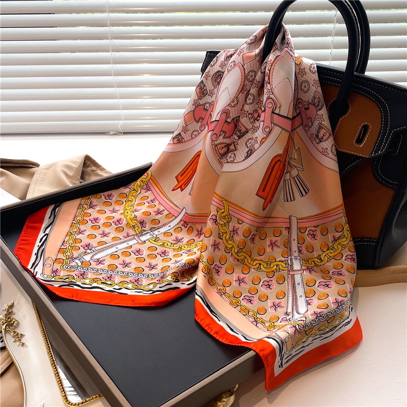 Khăn Choàng Cổ Hình Vuông 70X70Cm In Họa Tiết Hoa Bằng Lụa Thời Trang Xinh Xắn Cho Nữ