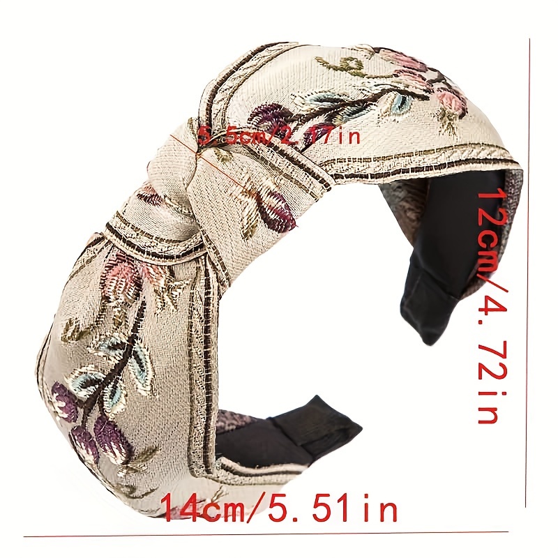 Băng Đô Cài Tóc Thắt Nút Thêu Họa Tiết Phong Cách Cổ Điển Thời Trang Cho Nữ